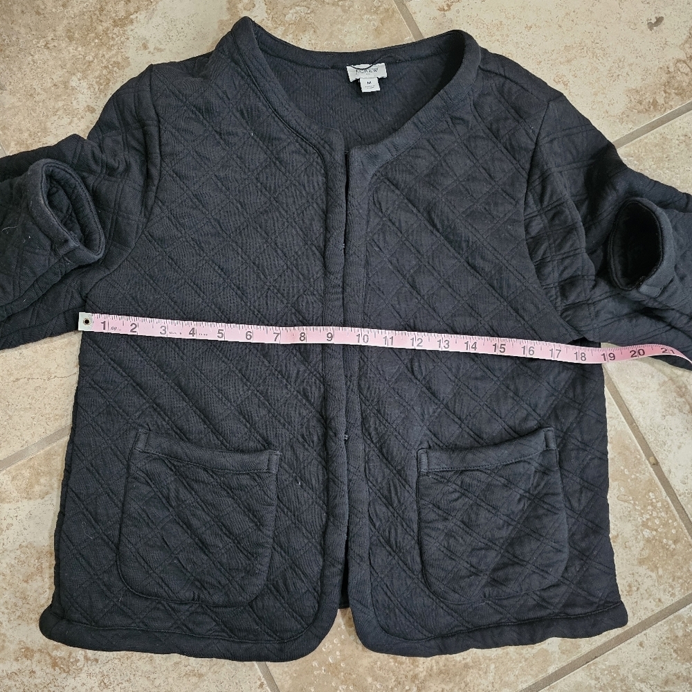 J.Crew Women Medium Cardigan Jacket Black Quilted Cotton Sweater Investment Rare - Picture 7 of 8